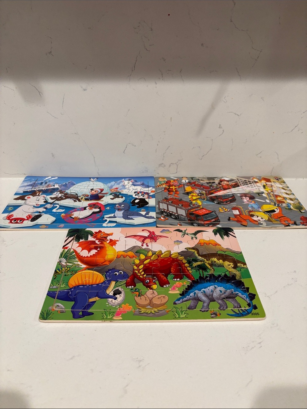 Colorful Dinosaur/snow and firefighter  Wooden Jigsaw Puzzle set - Multicolor